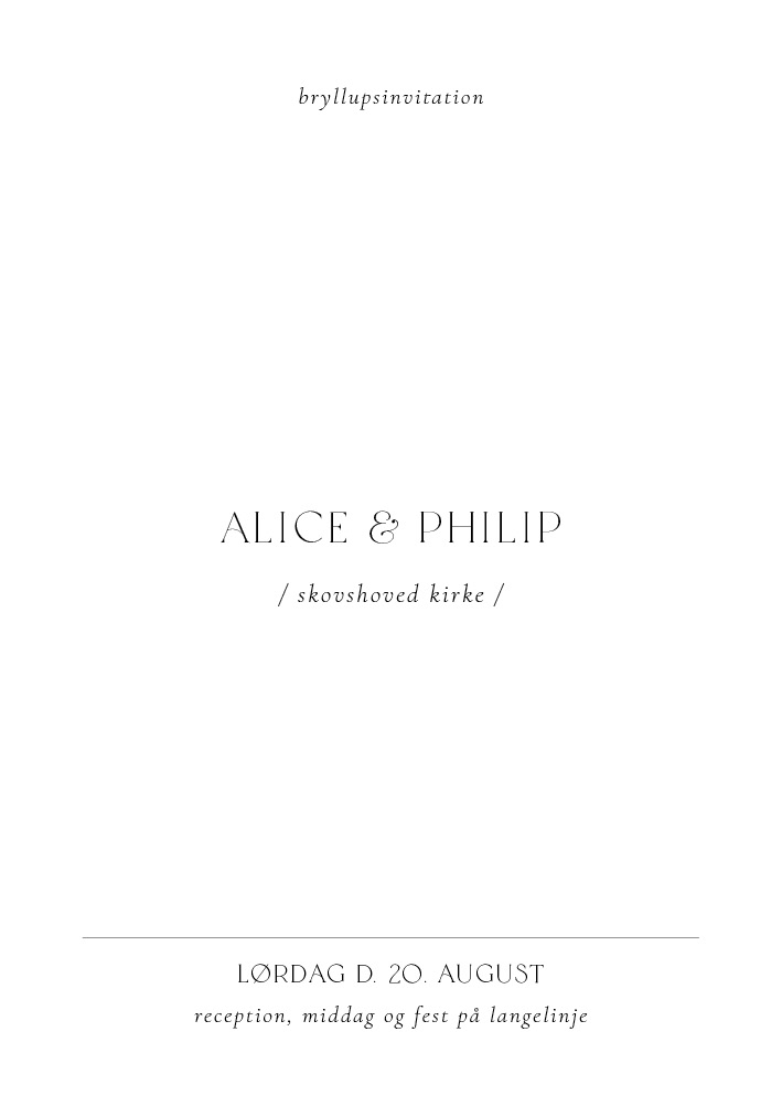 Bryllup - Alice og Philip Bryllupsinvitation